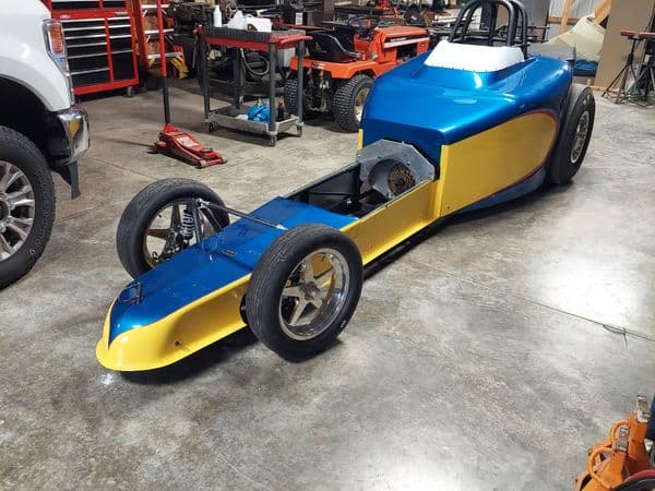 Close-up detail of racing chassis components